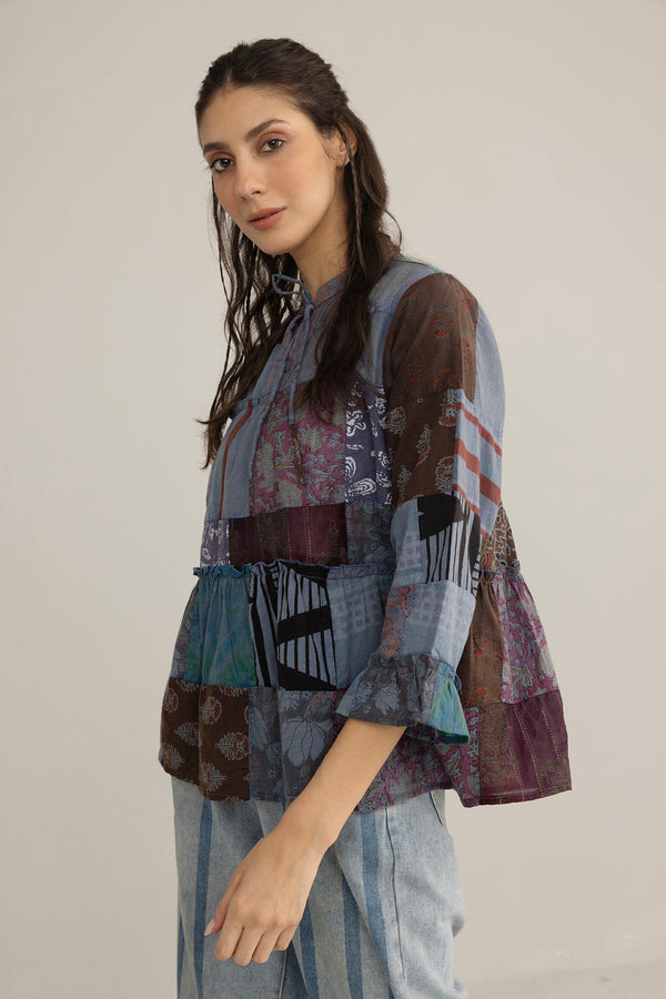 Bohera Tangled Spice Patchwork Top in Caravan Red - Myra USA