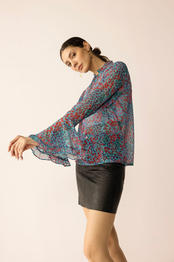 Rosette Reverie Top in Blue - Myra USA