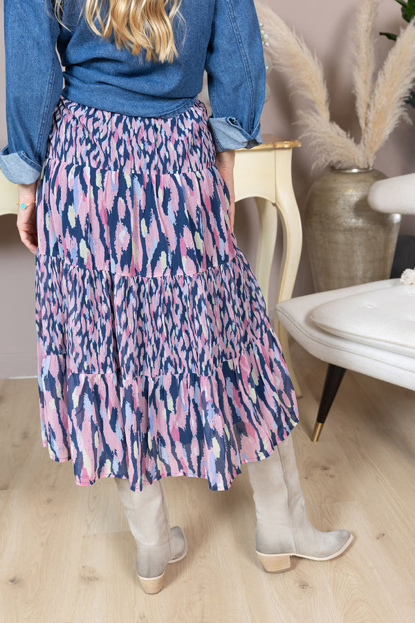 Sahara Bloom Ruffle Skirt in Midnight Lavender - Myra USA