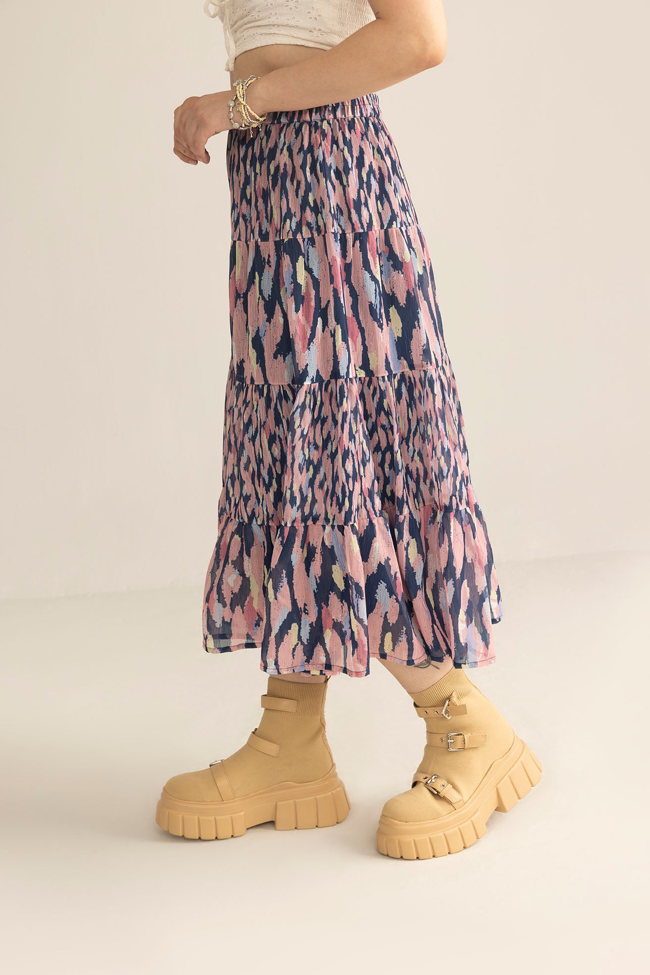 Sahara Bloom Ruffle Skirt in Midnight Lavender