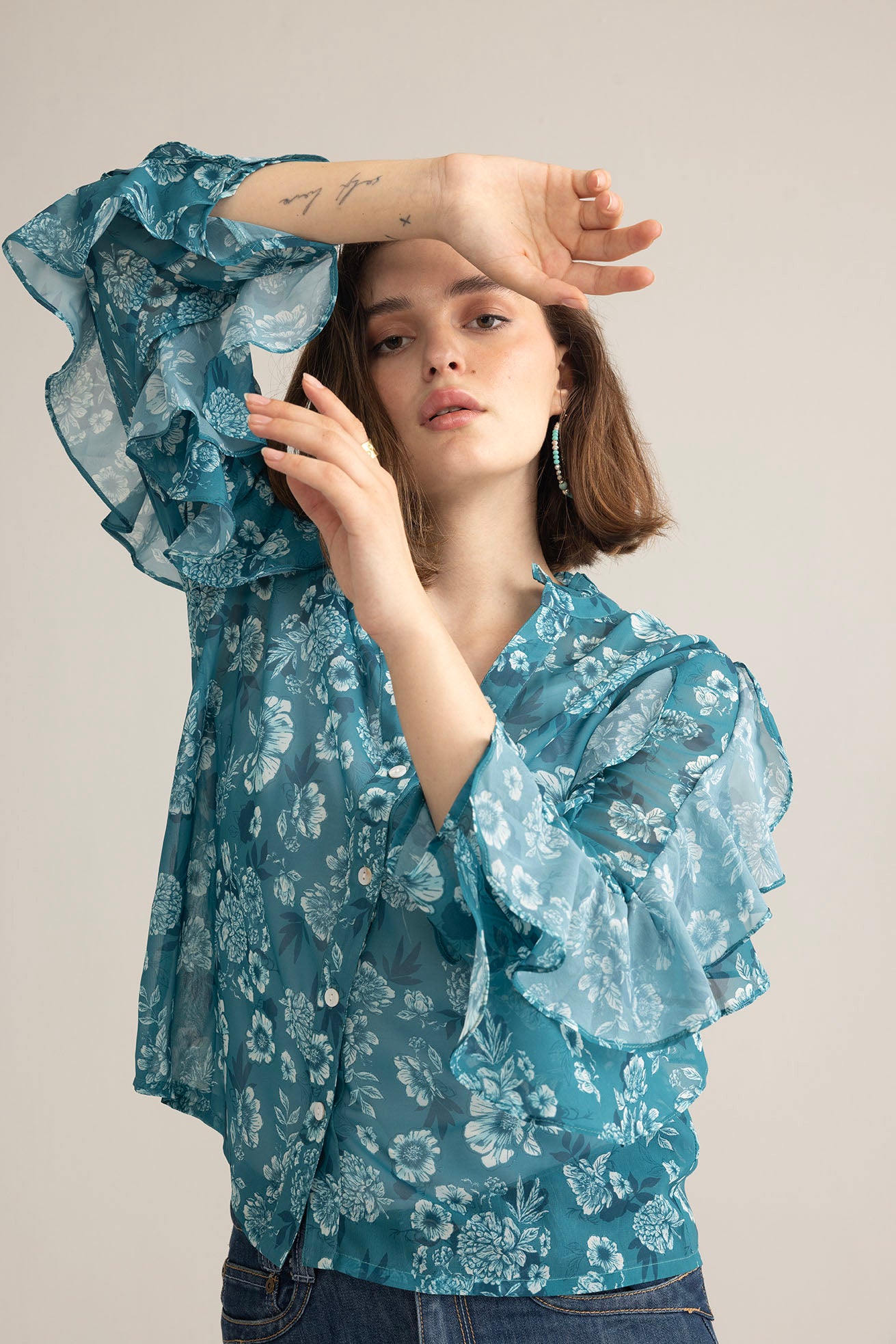Bloom Reverie Ruffle Top in Blue