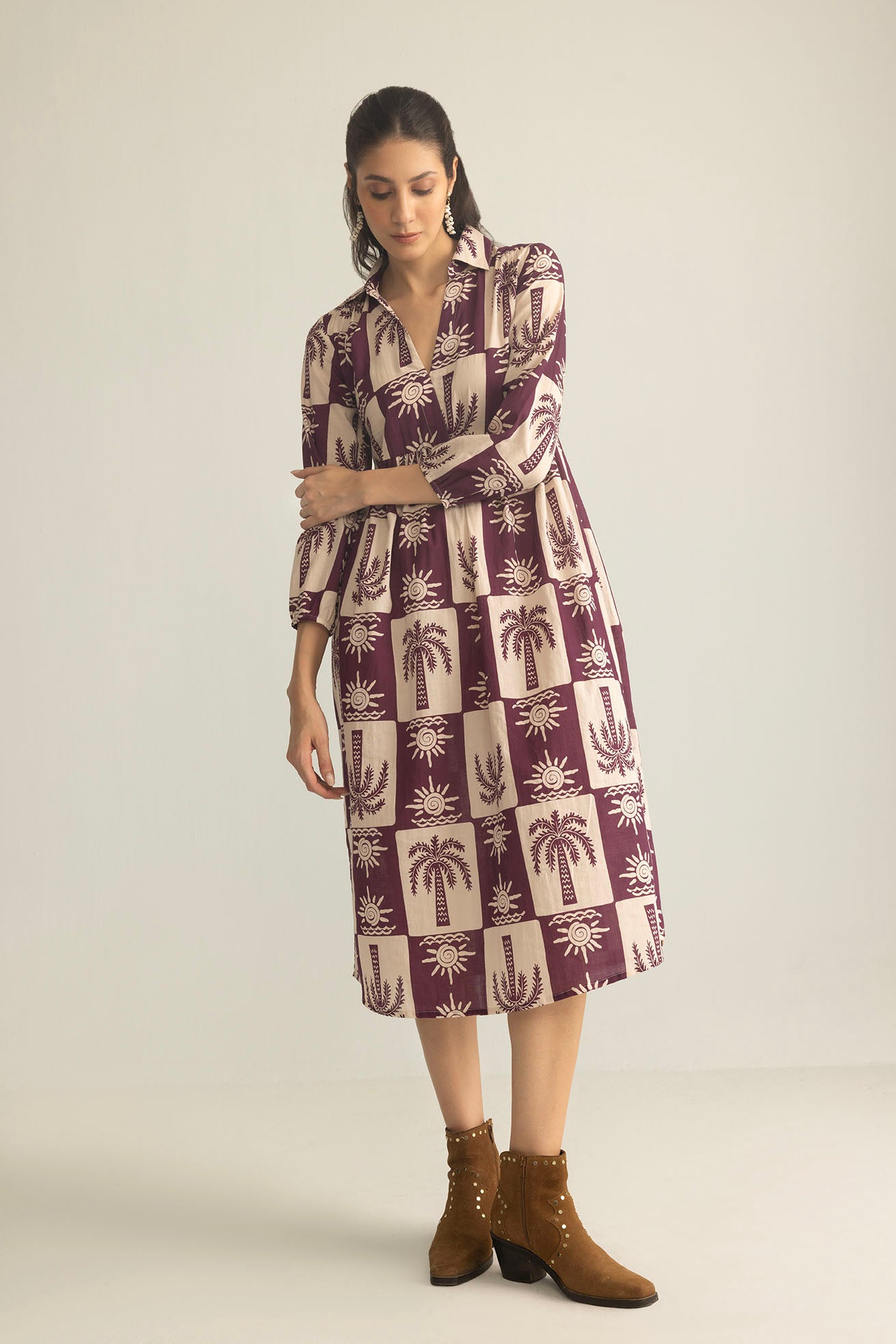Palm Theory Maxi Dress in Plum & Cream