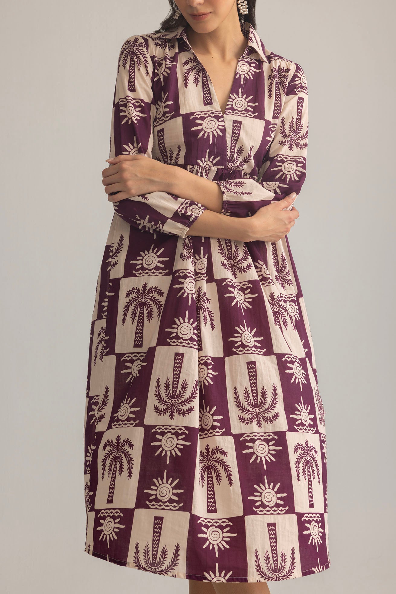 Palm Theory Maxi Dress in Plum & Cream