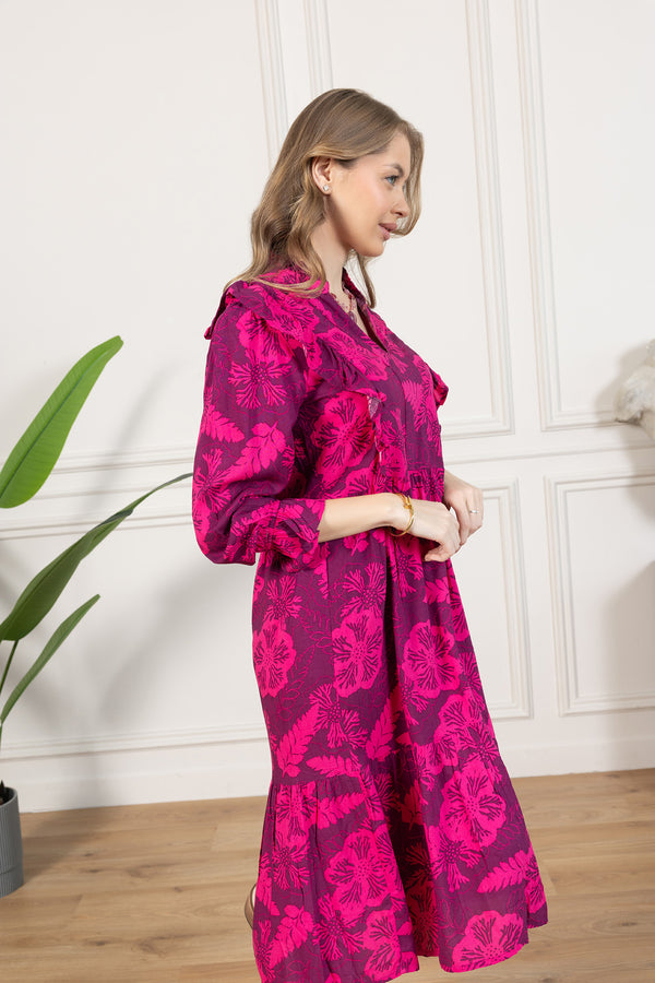 Spring Carnival Ruffle Dress in boysenberry color - Myra USA