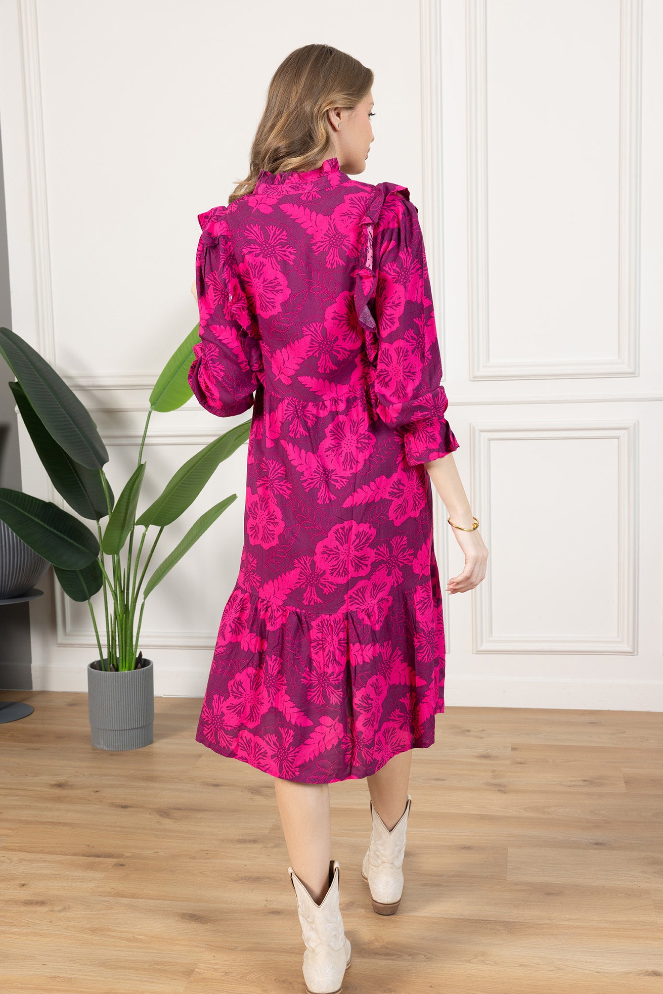 Spring Carnival Ruffle Dress in boysenberry color - Myra USA