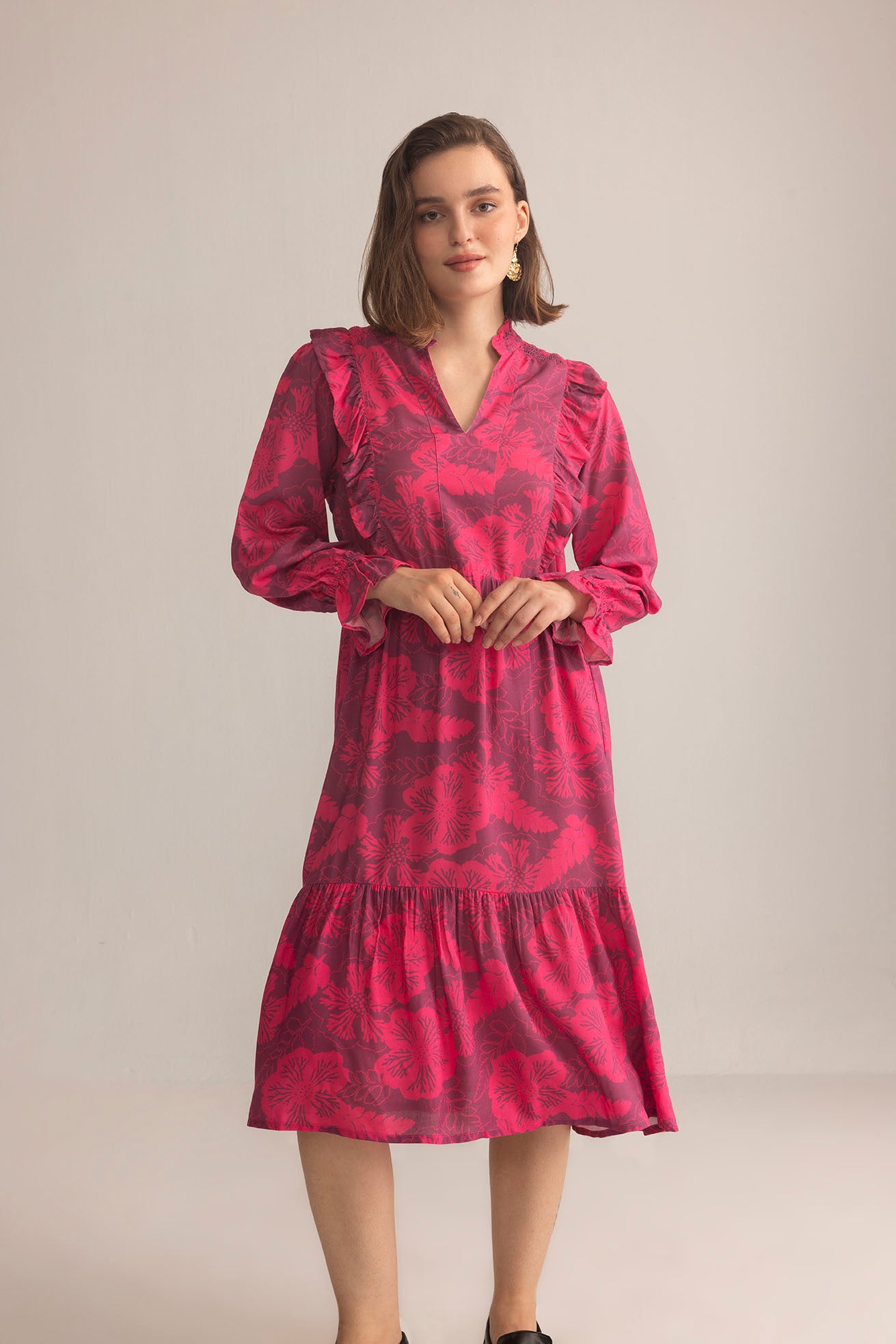 Spring Carnival Ruffle Dress in boysenberry color