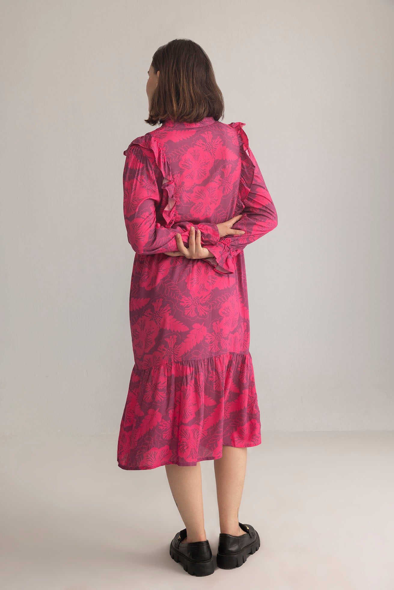 Spring Carnival Ruffle Dress in boysenberry color