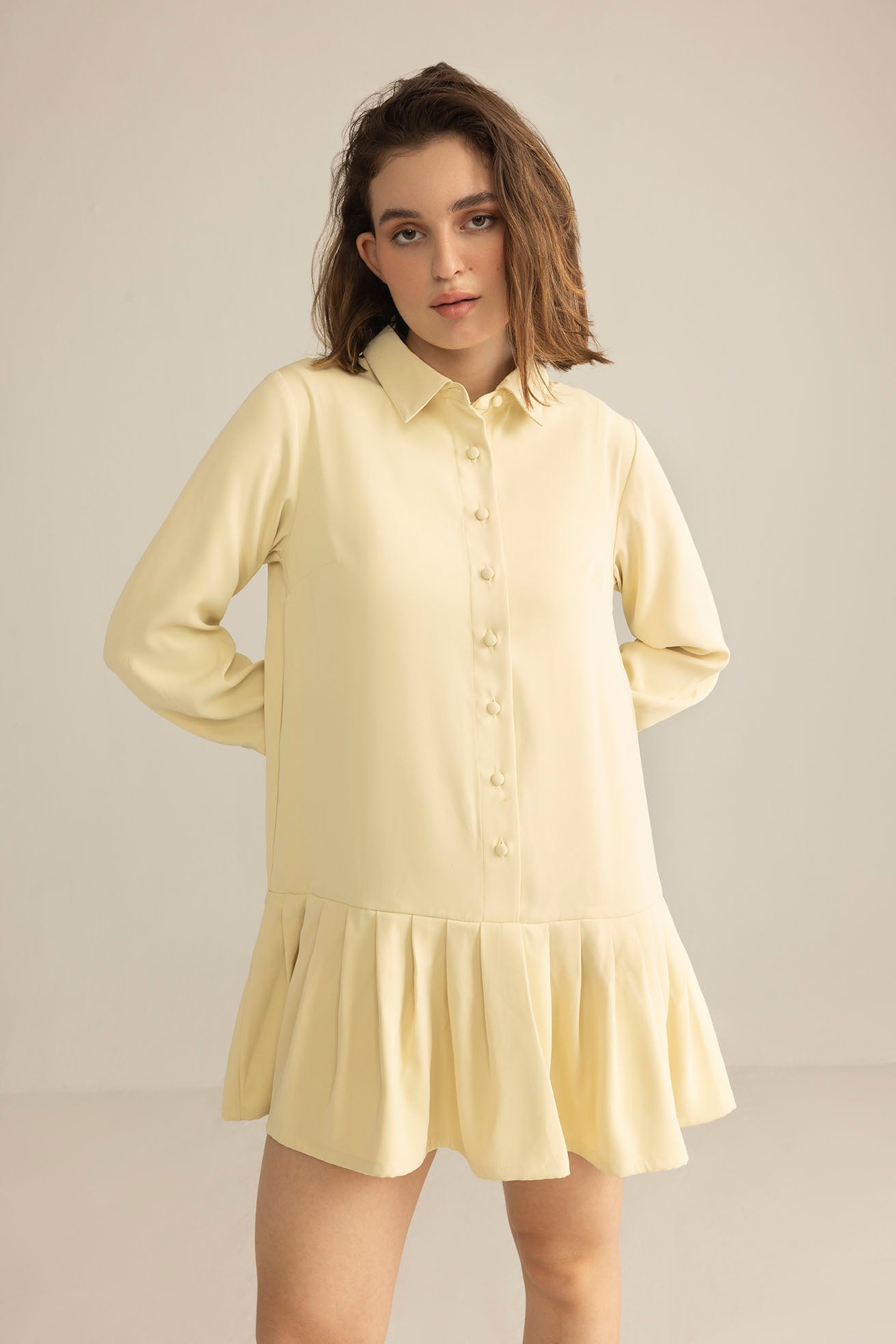 Blush Hour Pleated Mini Dress in Chino Green - Myra USA