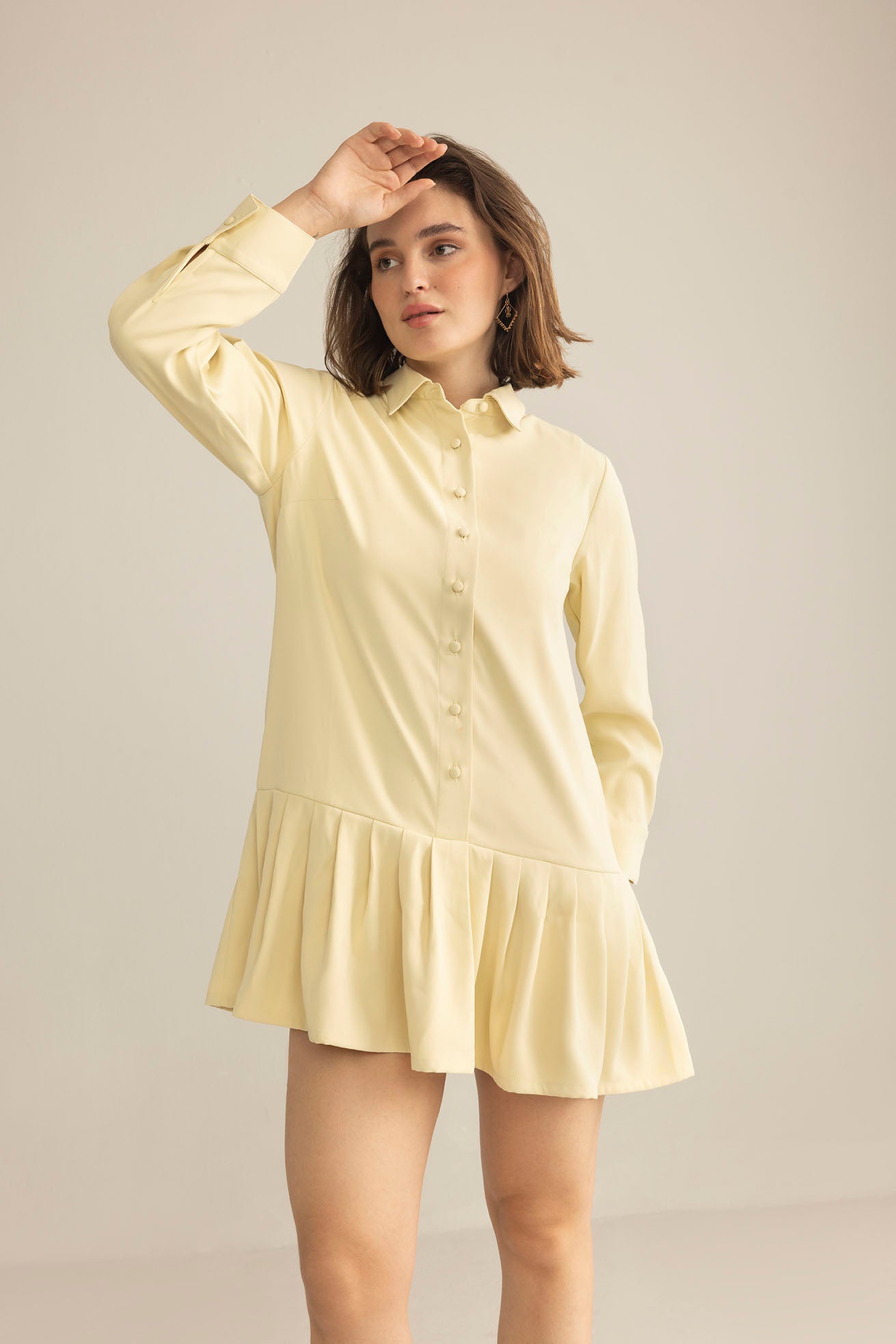 Blush Hour Pleated Mini Dress in Chino Green - Myra USA