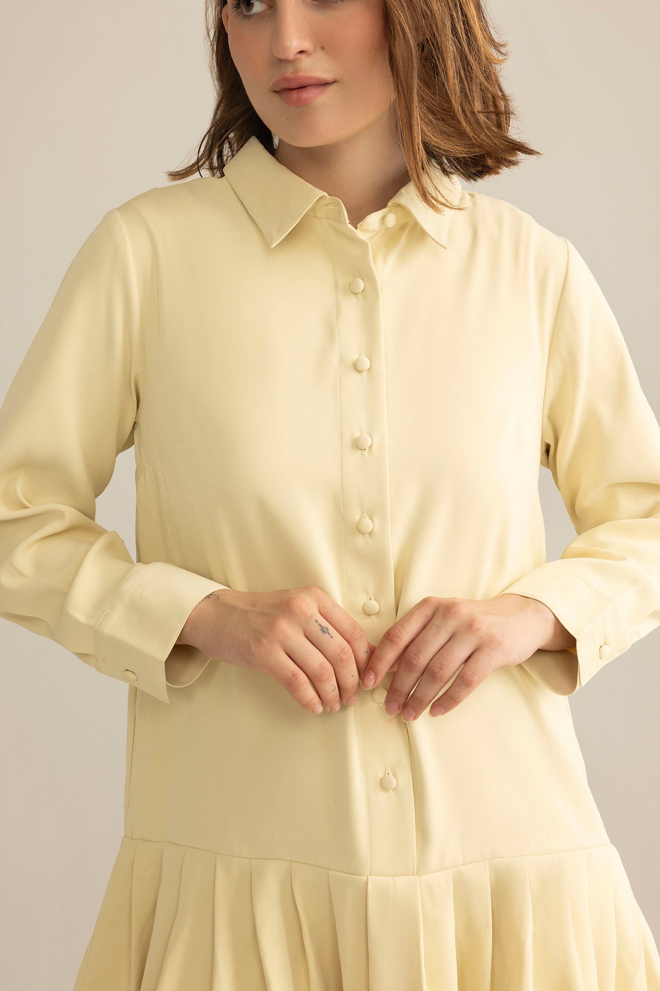 Blush Hour Pleated Mini Dress in Chino Green - Myra USA