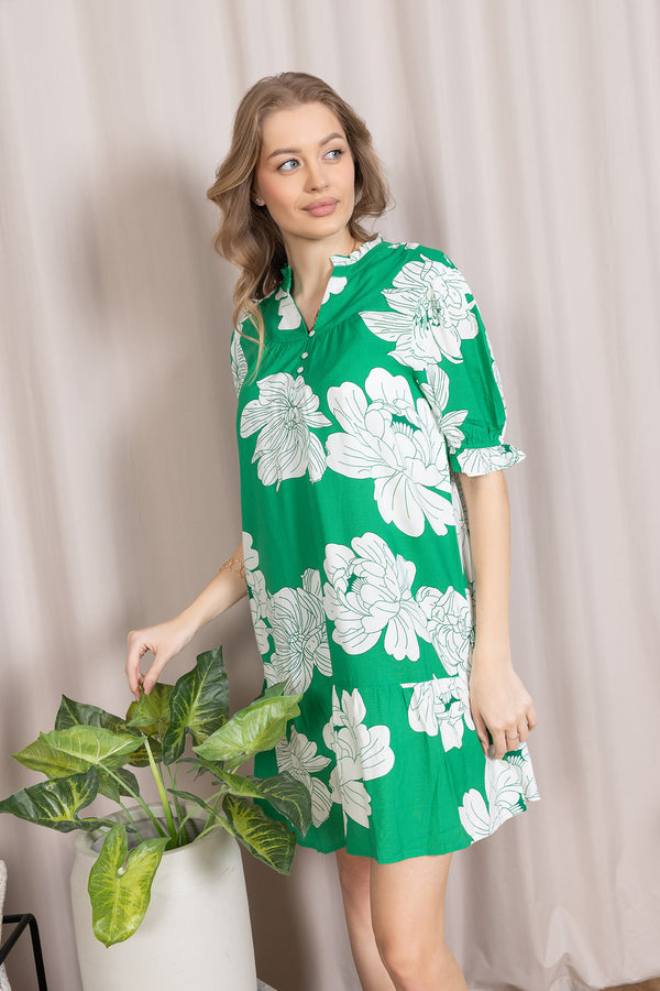 Minted Bloom Mini Dress in Green Daisy - Myra USA