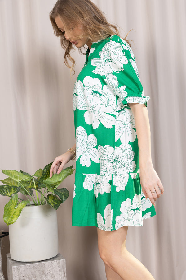 Minted Bloom Mini Dress in Green Daisy - Myra USA