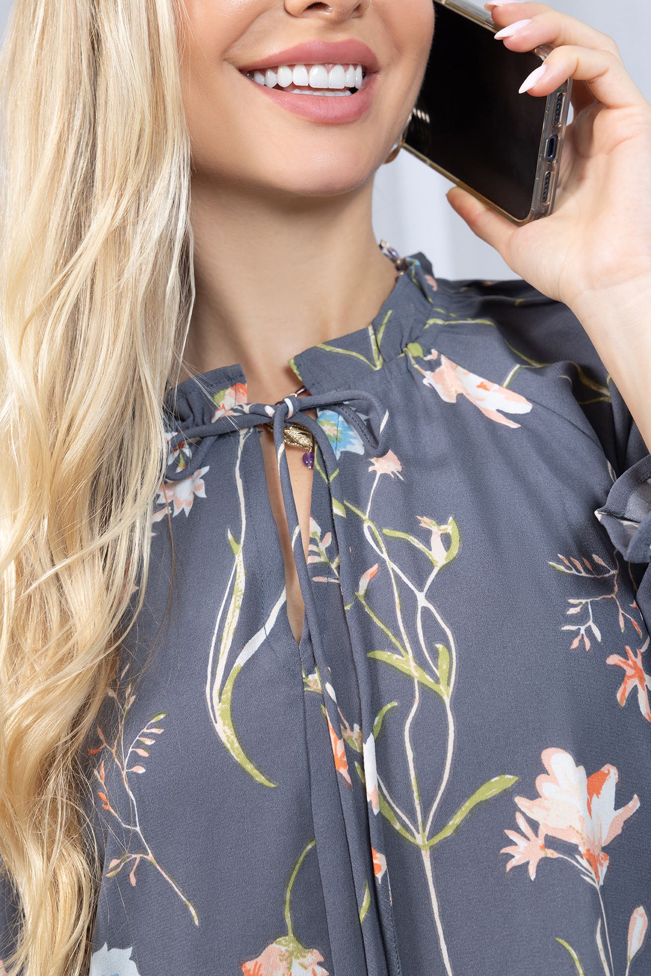 Wildflower Whisper Mini Dress in Dusk Grey - Myra USA