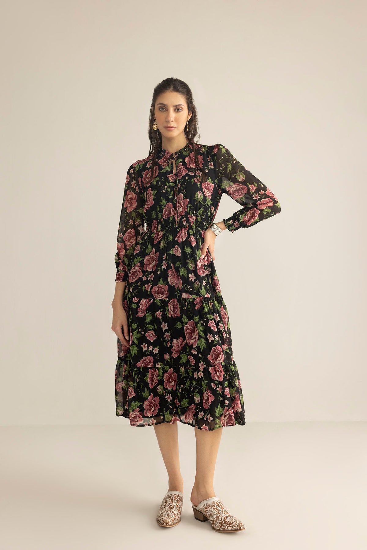 Fleur de Dusk Dress in Black & Vine Pink - Myra USA