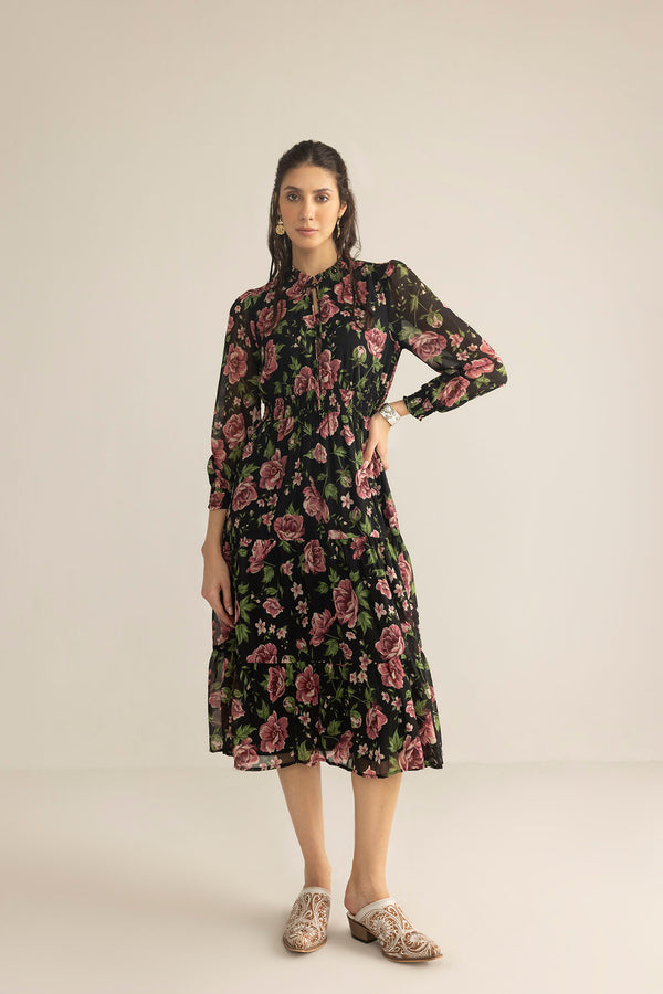 Fleur de Dusk Dress in Black & Vine Pink - Myra USA