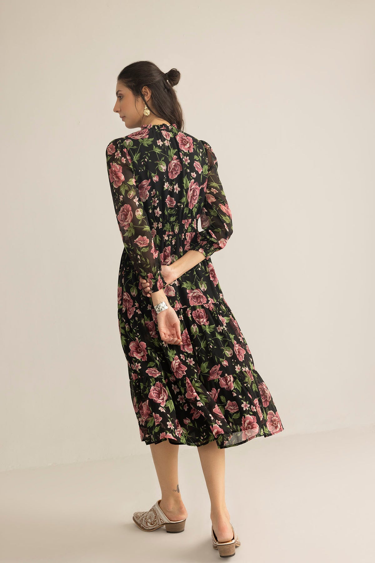 Fleur de Dusk Dress in Black & Vine Pink - Myra USA