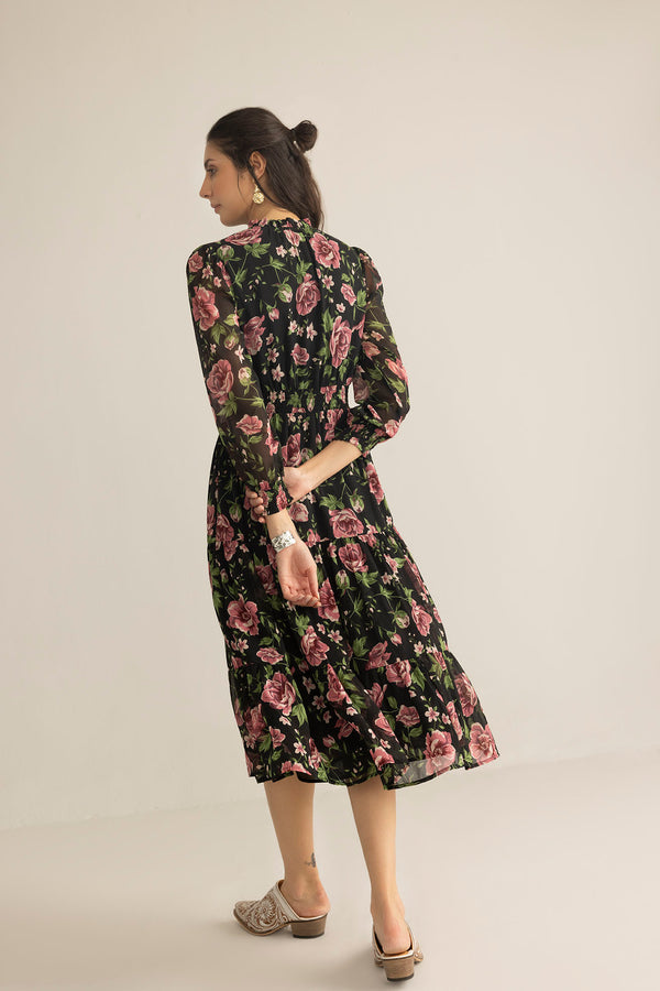 Fleur de Dusk Dress in Black & Vine Pink - Myra USA