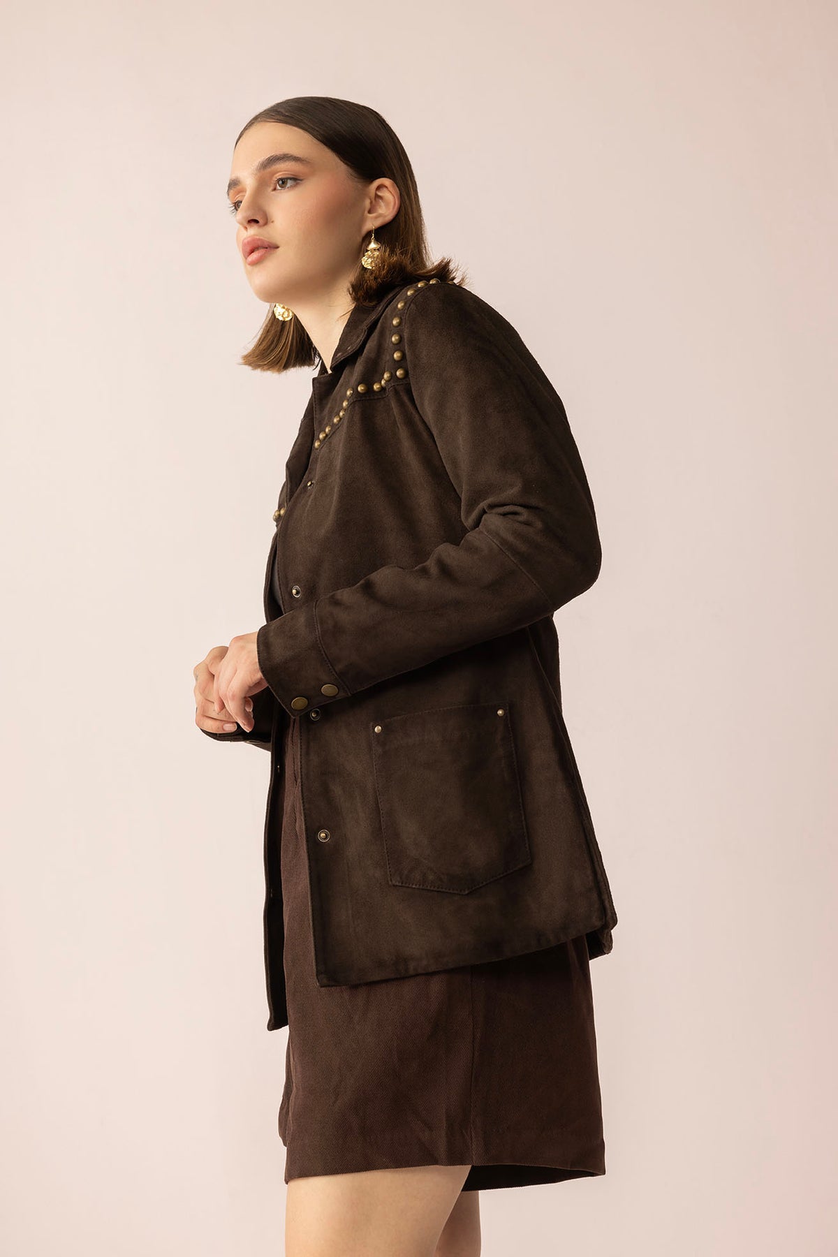 Grit & Glisten Leather Jacket in Shadow Brown - Myra USA