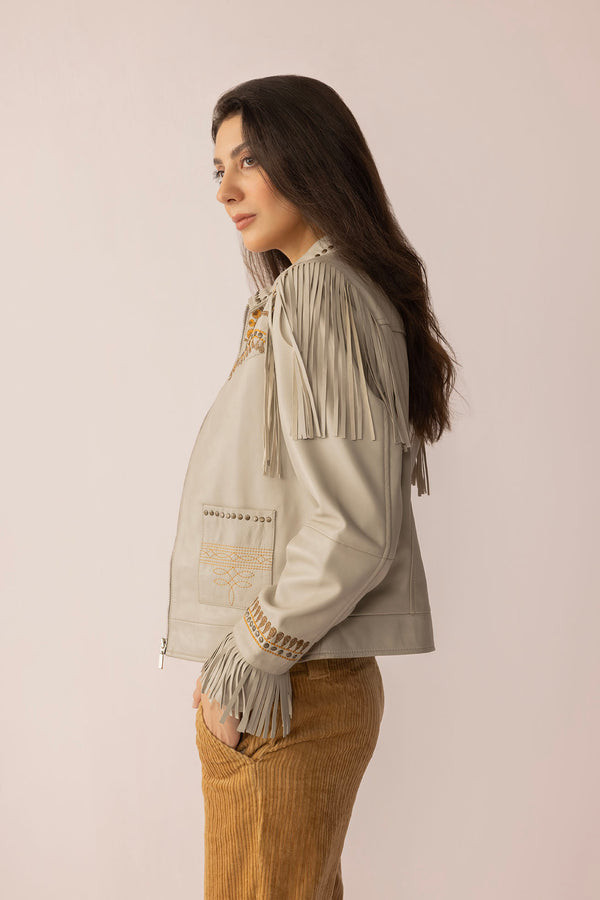 Dust & Daisies Leather Jacket in Starlit White - Myra USA