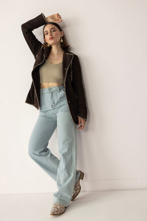 Wandering Compass Leather Jacket in Sierra Black - Myra USA