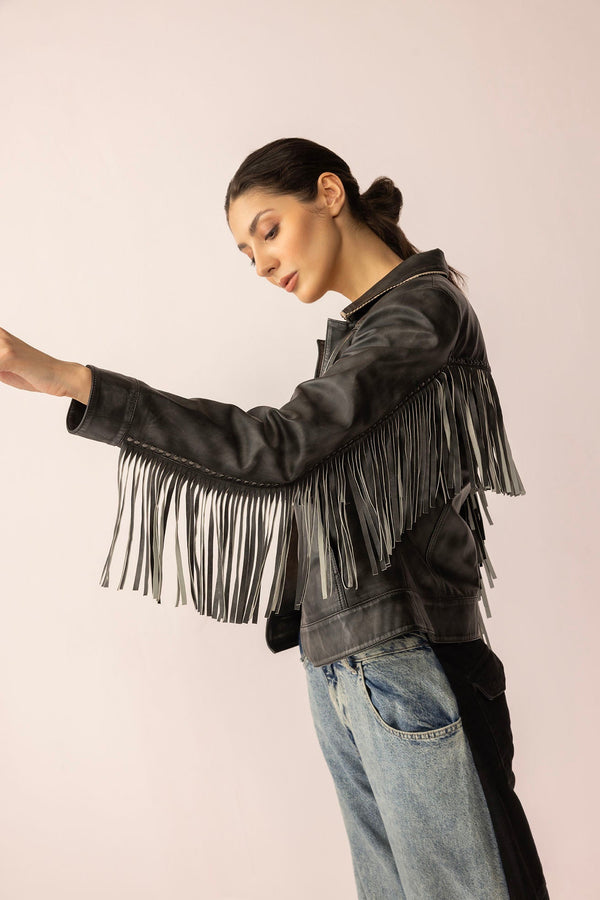 Midnight Maverick Leather Jacket in Shadow Black - Myra USA