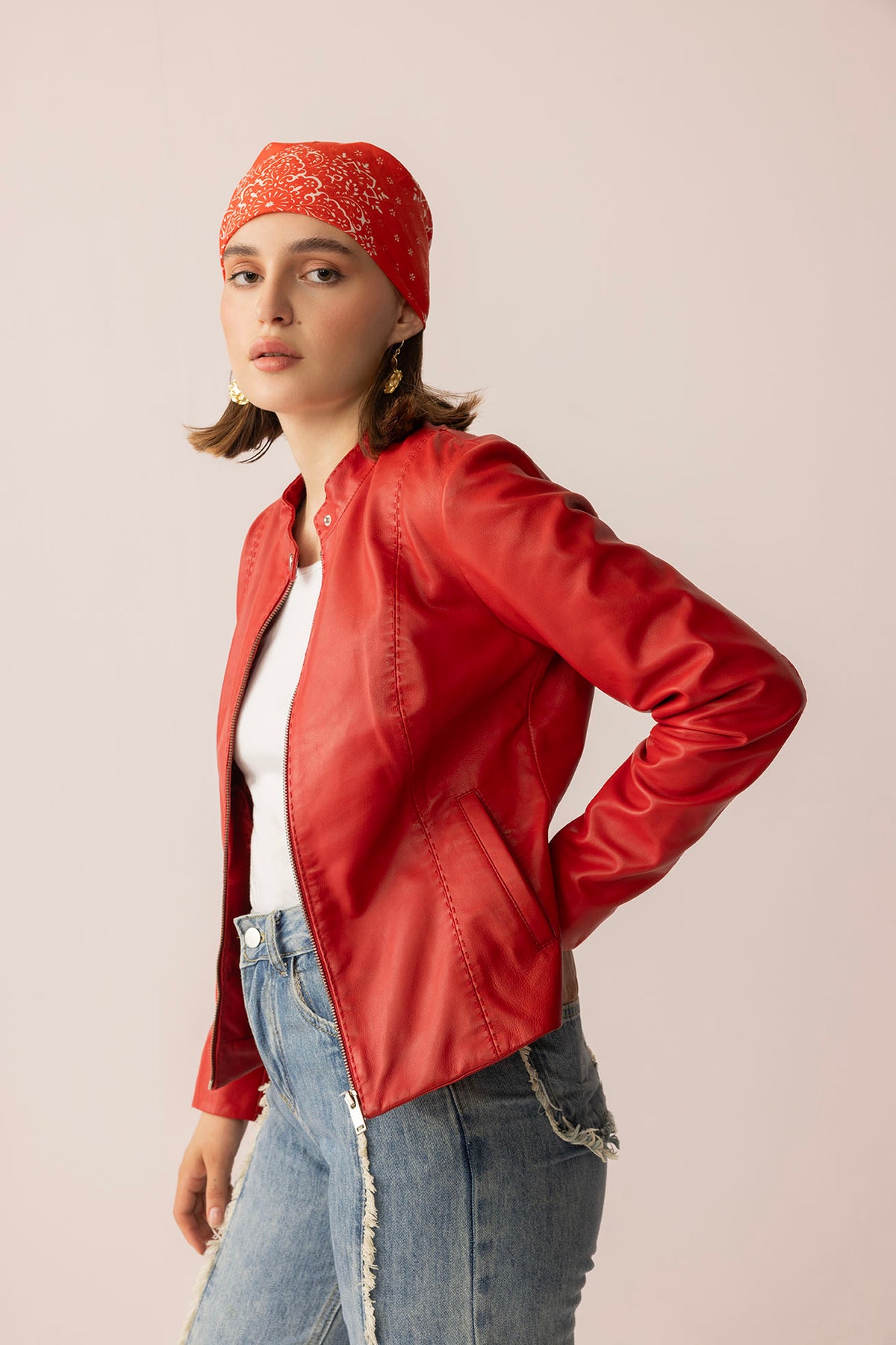 Fireline Femme Leather Jacket in Red Ember - Myra USA