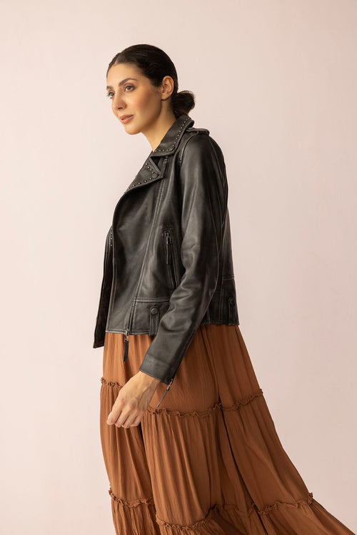 Punk Pulse Leather Jacket in Static Black - Myra USA