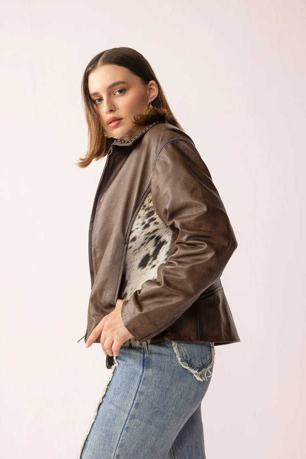 Emberhide Leather Jacket in Buckle Brown - Myra USA