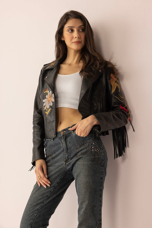 Thorn & Thunder Leather Jacket in Ink Bloom - Myra USA