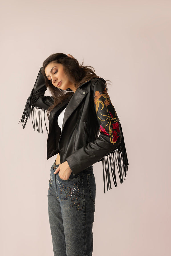 Thorn & Thunder Leather Jacket in Ink Bloom - Myra USA