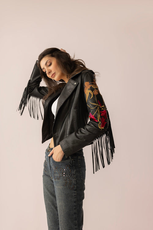 Thorn & Thunder Leather Jacket in Ink Bloom - Myra USA