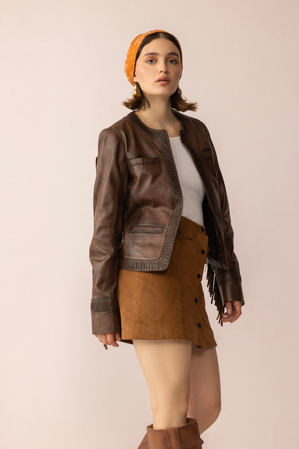 The Outlaw Edit Leather Jacket in Dusk Brown - Myra USA