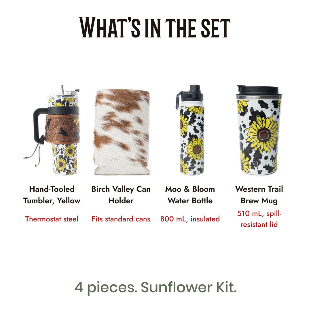 Sunflower Four-Piece Drinkware Kit - What is in the set