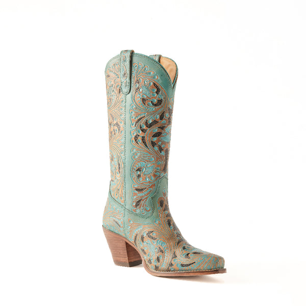 Kasiopeah Hand-tooled Boots in Turquoise