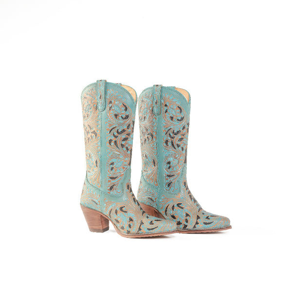 Kasiopeah Hand-tooled Boots in Turquoise