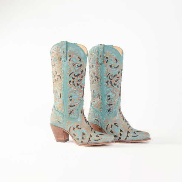 Kasiopeah Hand-tooled Boots in Turquoise