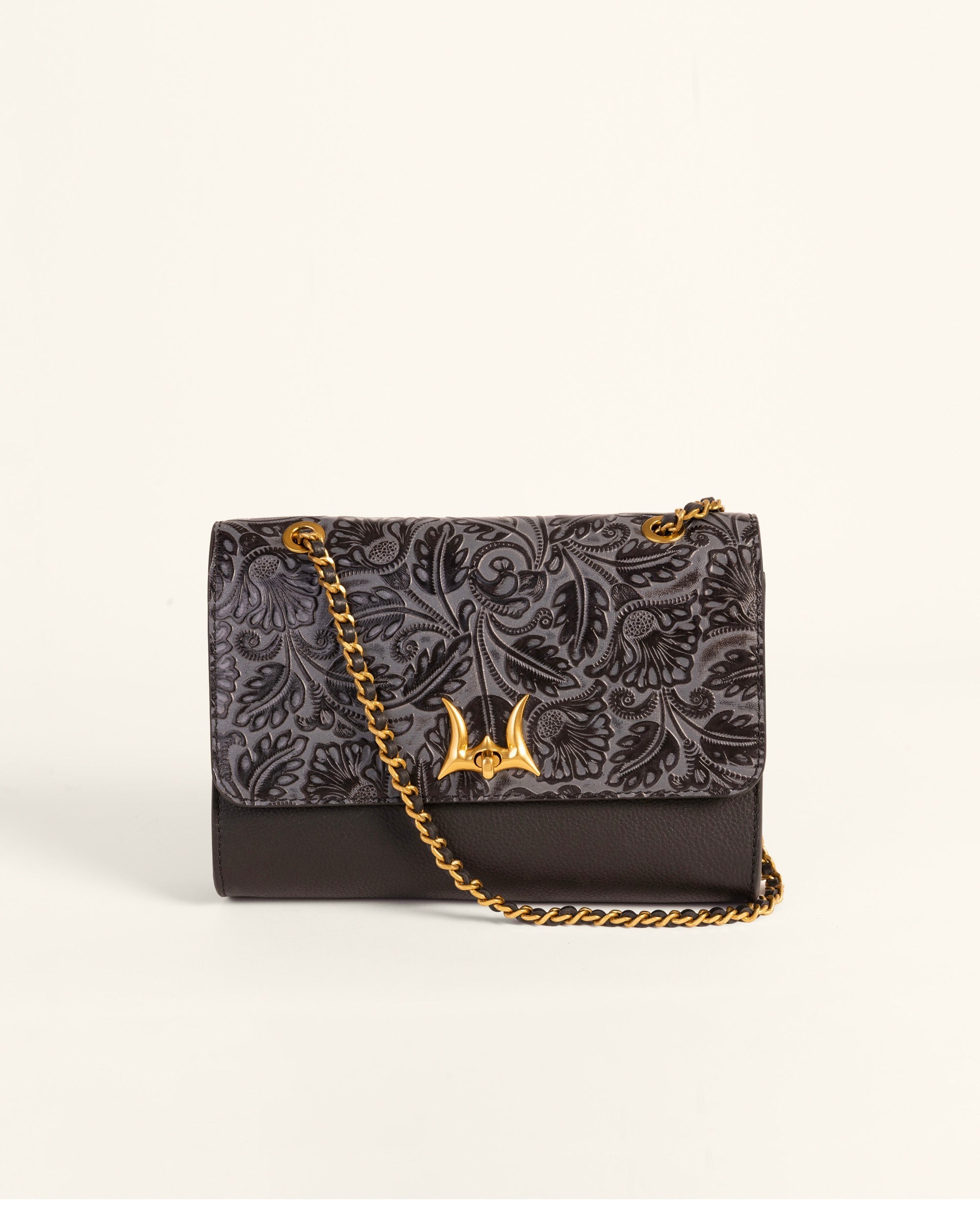 Loyal West Savi Small Embossed & Grained Leather Bag - Charcoal