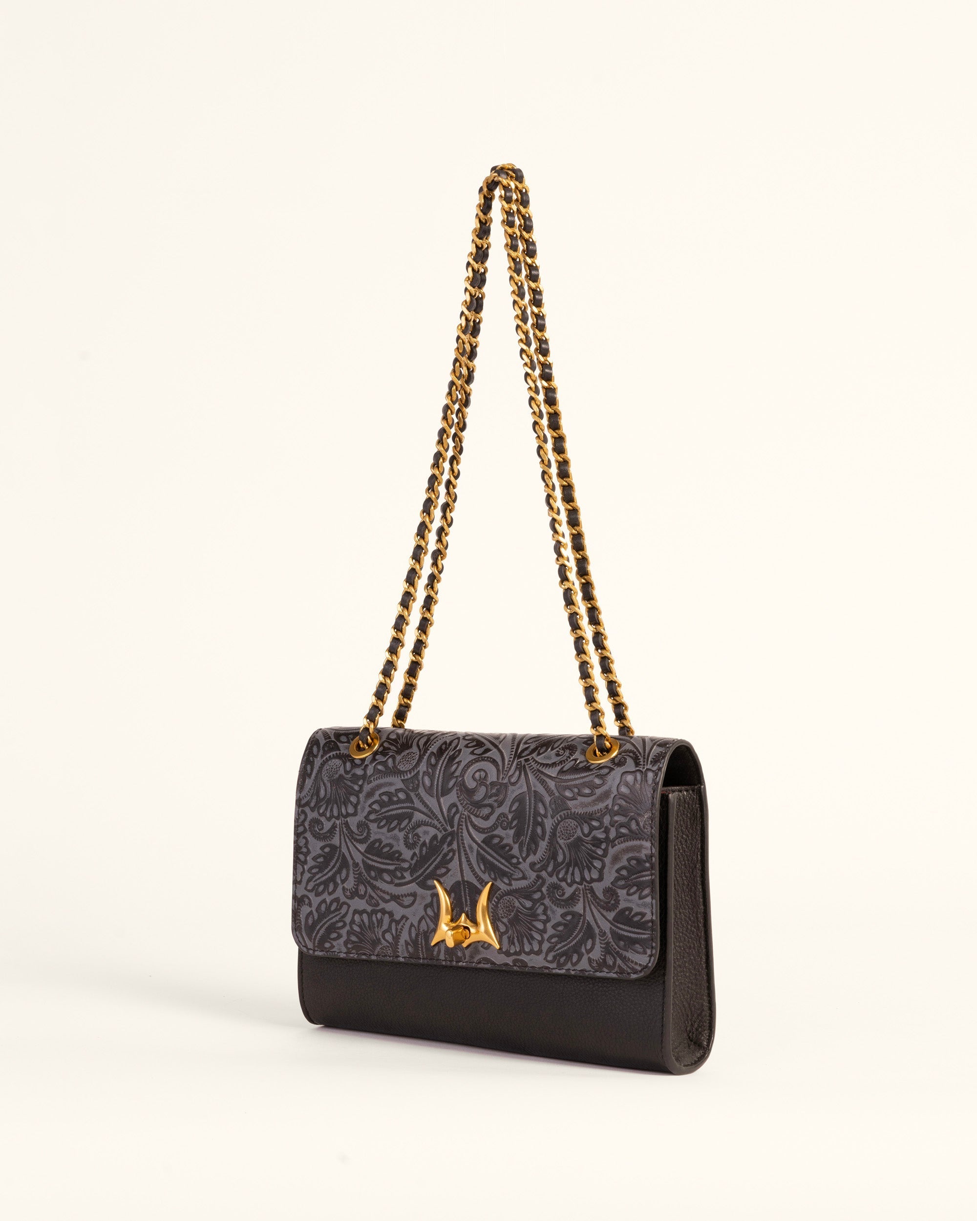 Loyal West Savi Small Embossed & Grained Leather Bag - Charcoal