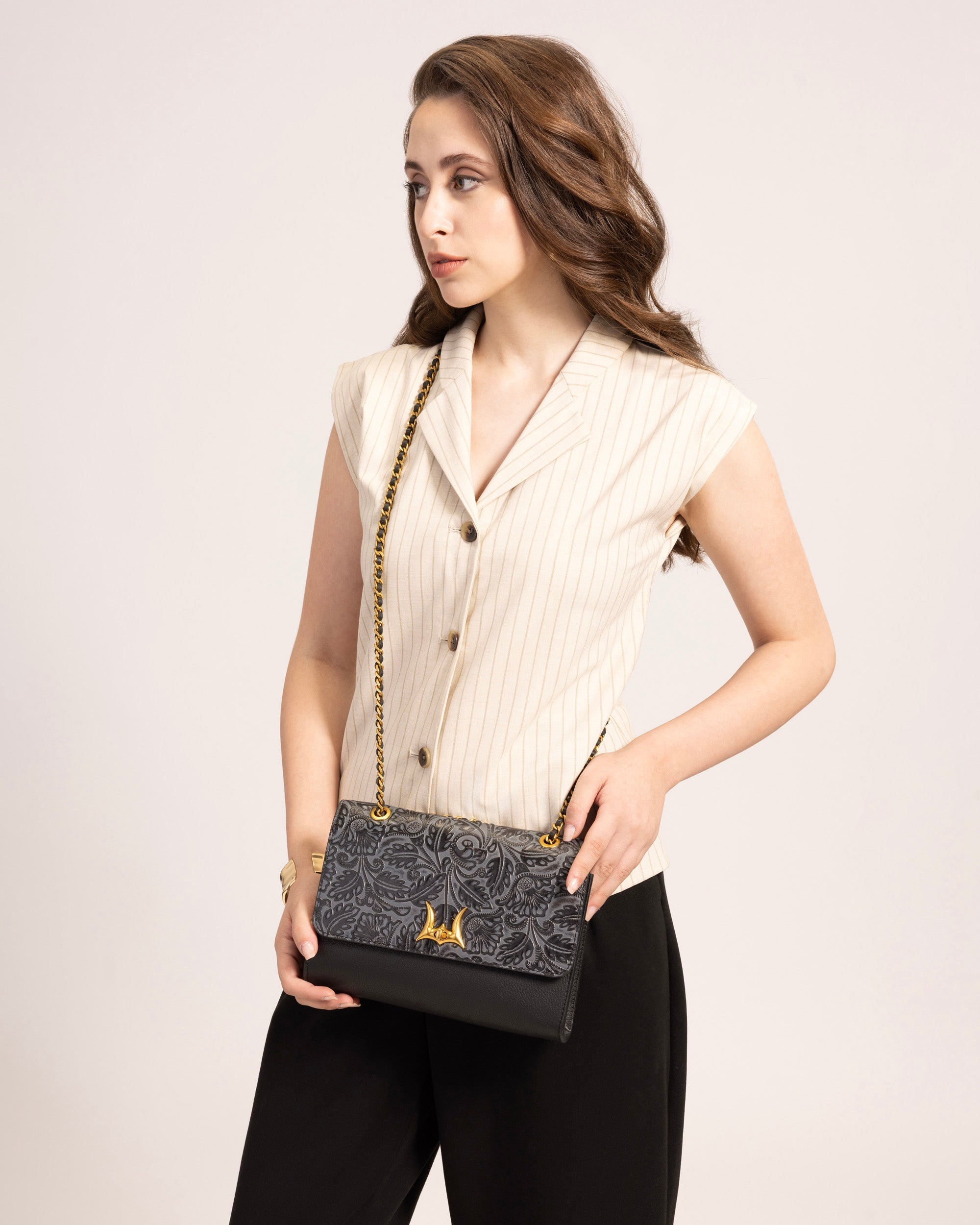 Loyal West Savi Small Embossed & Grained Leather Bag - Charcoal