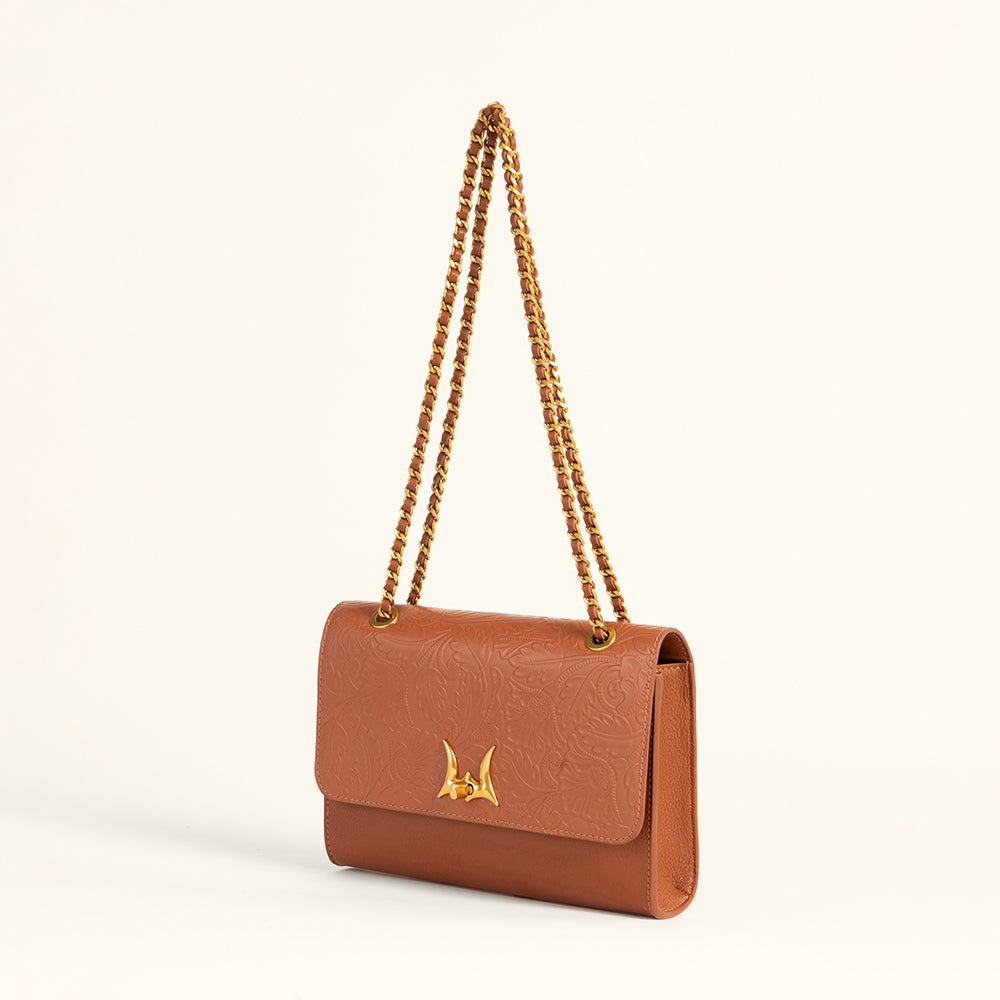 Loyal West Savi Small Embossed & Grained Leather Bag - Amber Glow - Myra USA