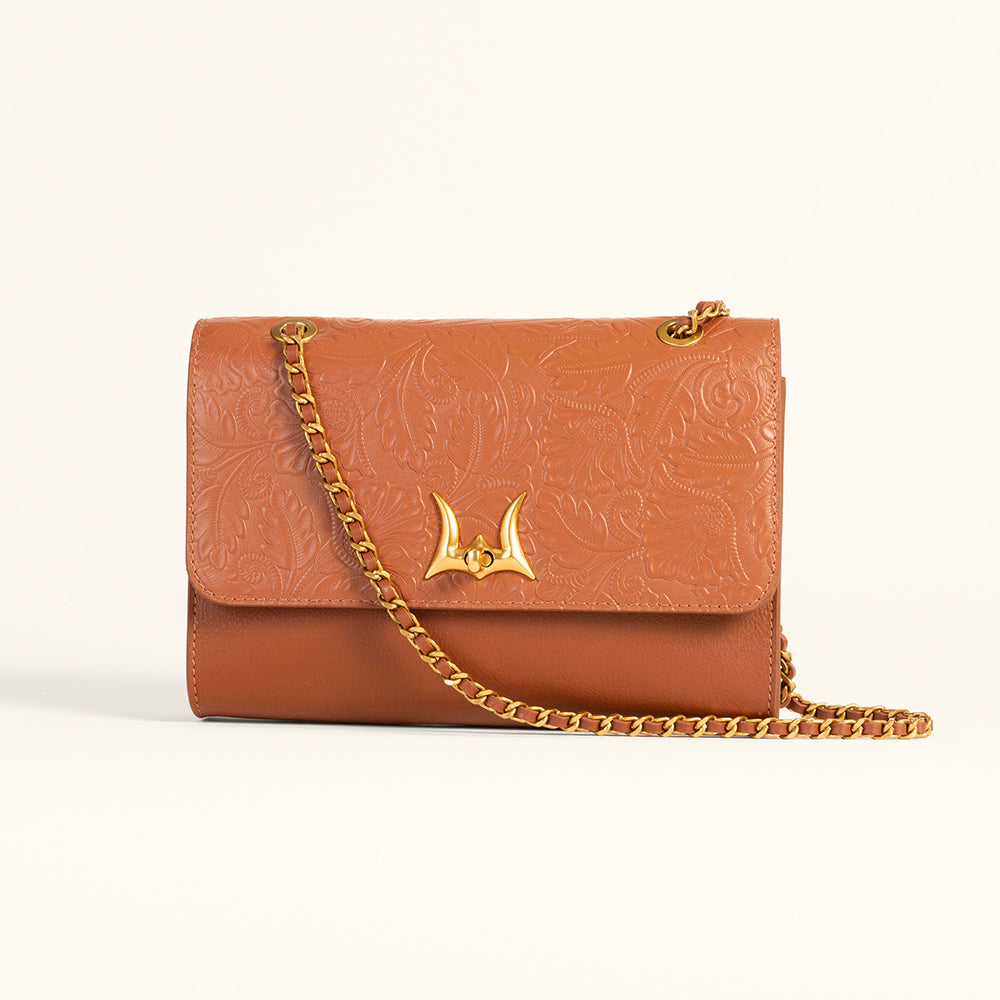 Loyal West Savi Small Embossed & Grained Leather Bag - Amber Glow - Myra USA
