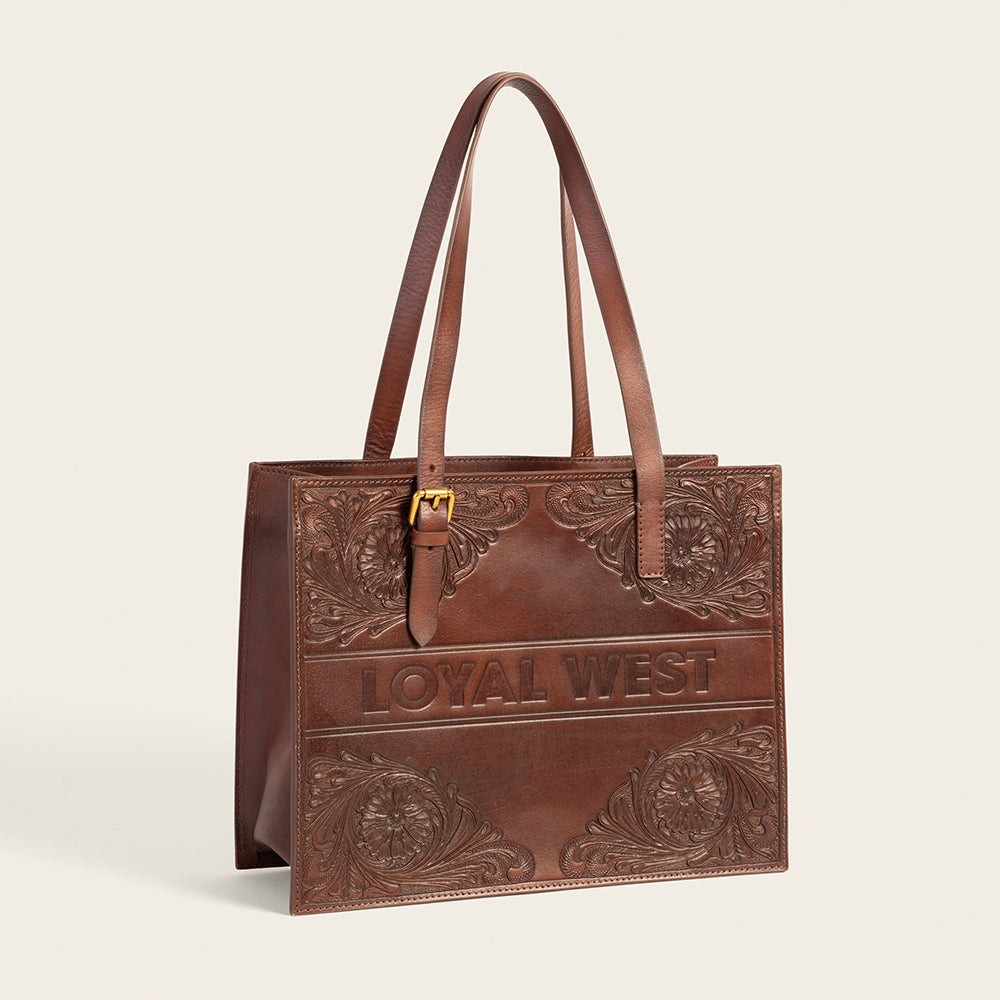 Loyal West Mivva Handtooled Medium Bag - Brunette Leather - Myra USA