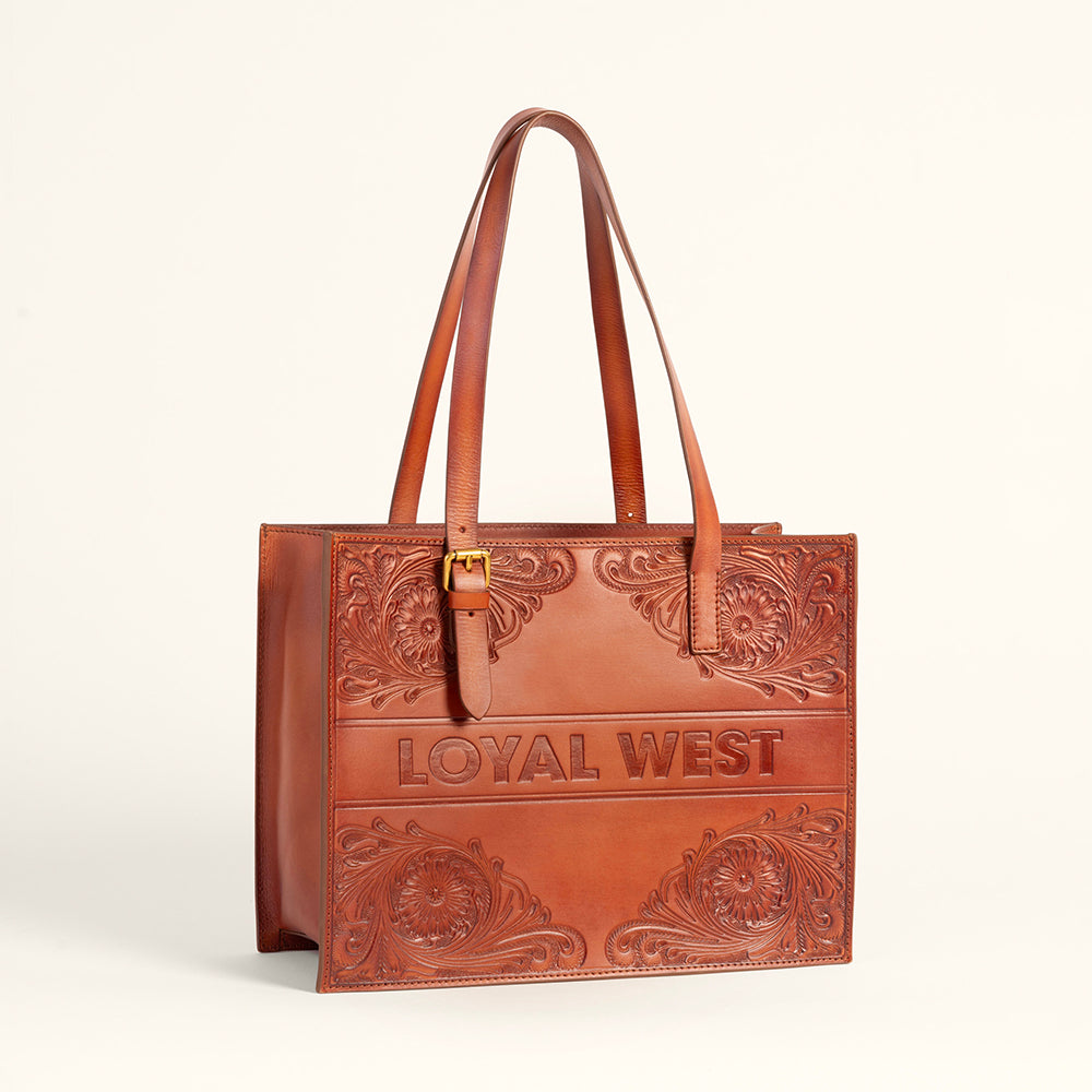 Loyal West Mivva Handtooled Medium Bag - Soft Walnut Leather - Myra USA