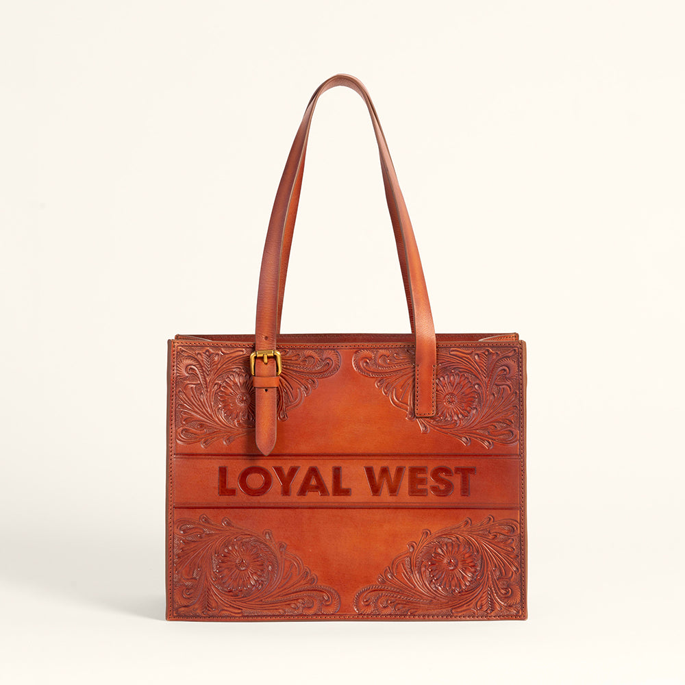 Loyal West Mivva Handtooled Medium Bag - Soft Walnut Leather - Myra USA