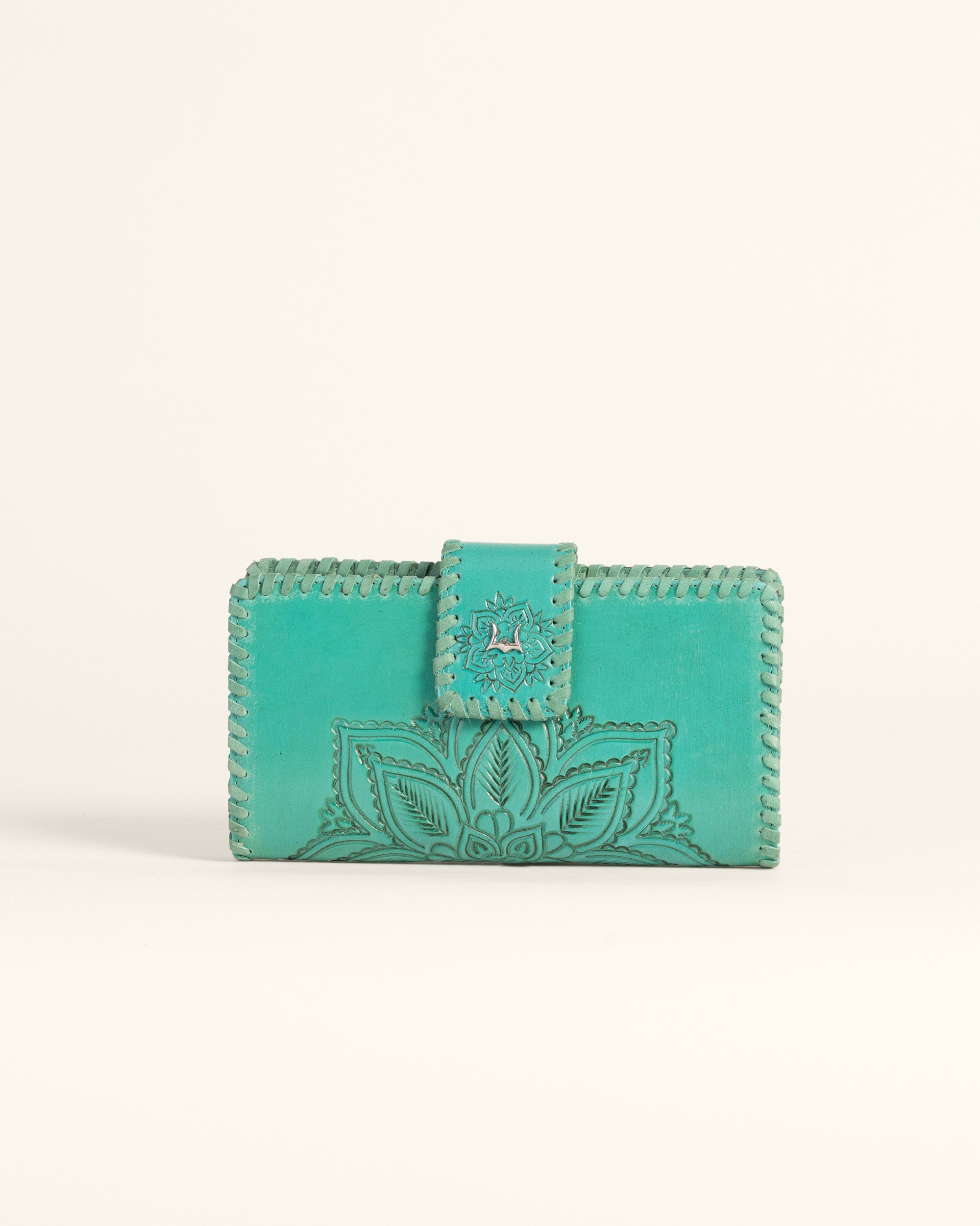 Loyal West Desert Lotus Wallet  - Turquoise  Handtooled Leather & Calfskin