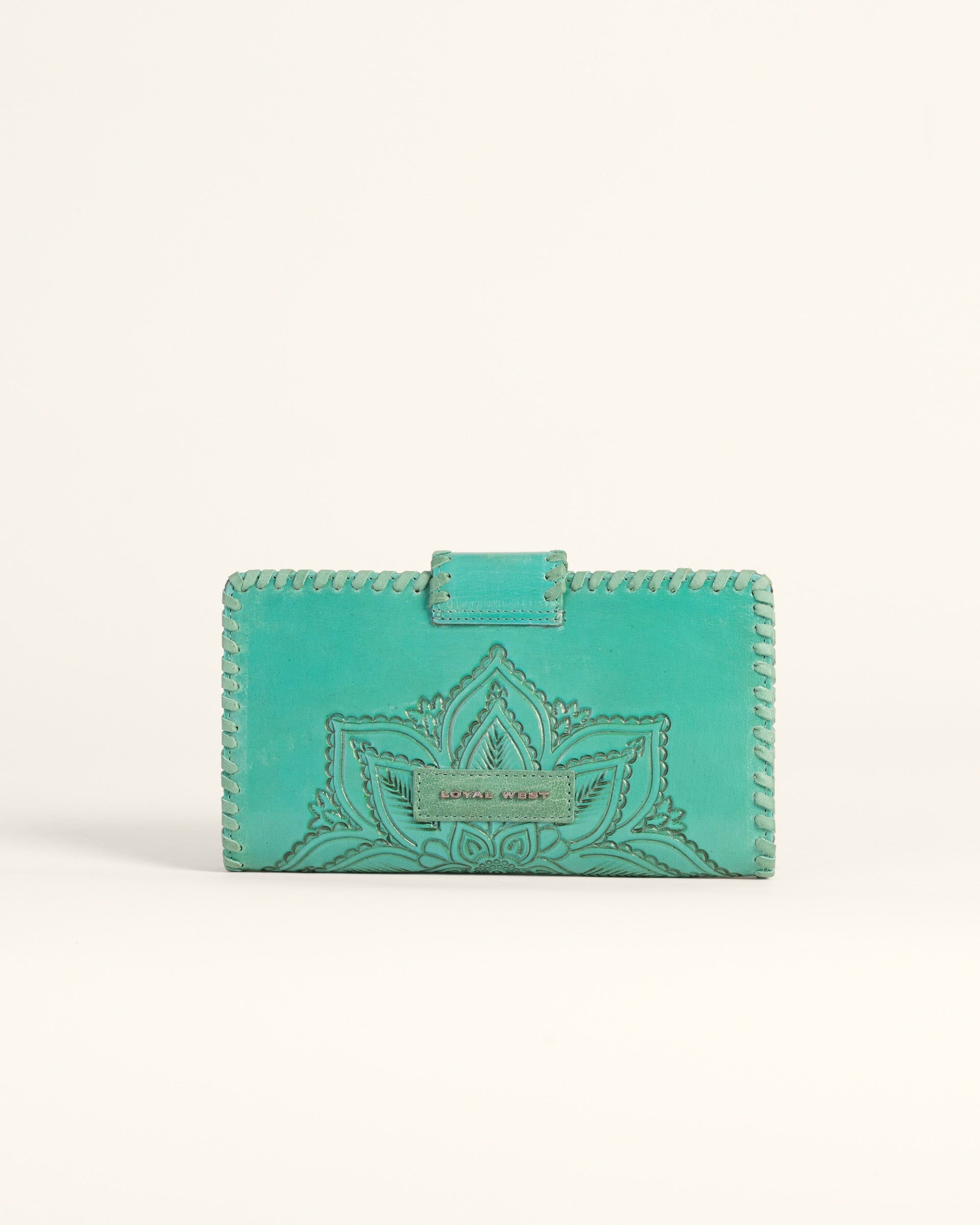 Loyal West Desert Lotus Wallet  - Turquoise  Handtooled Leather & Calfskin