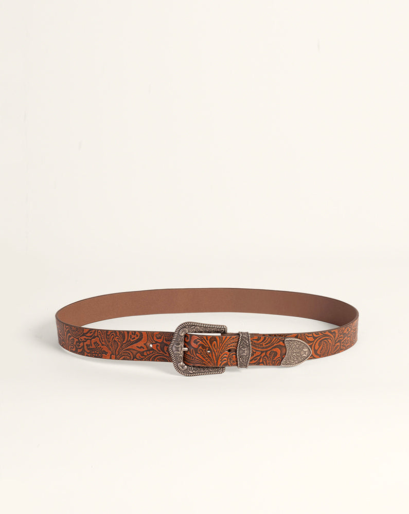 Loyal West Sophia Belt - Brown Floral Leather