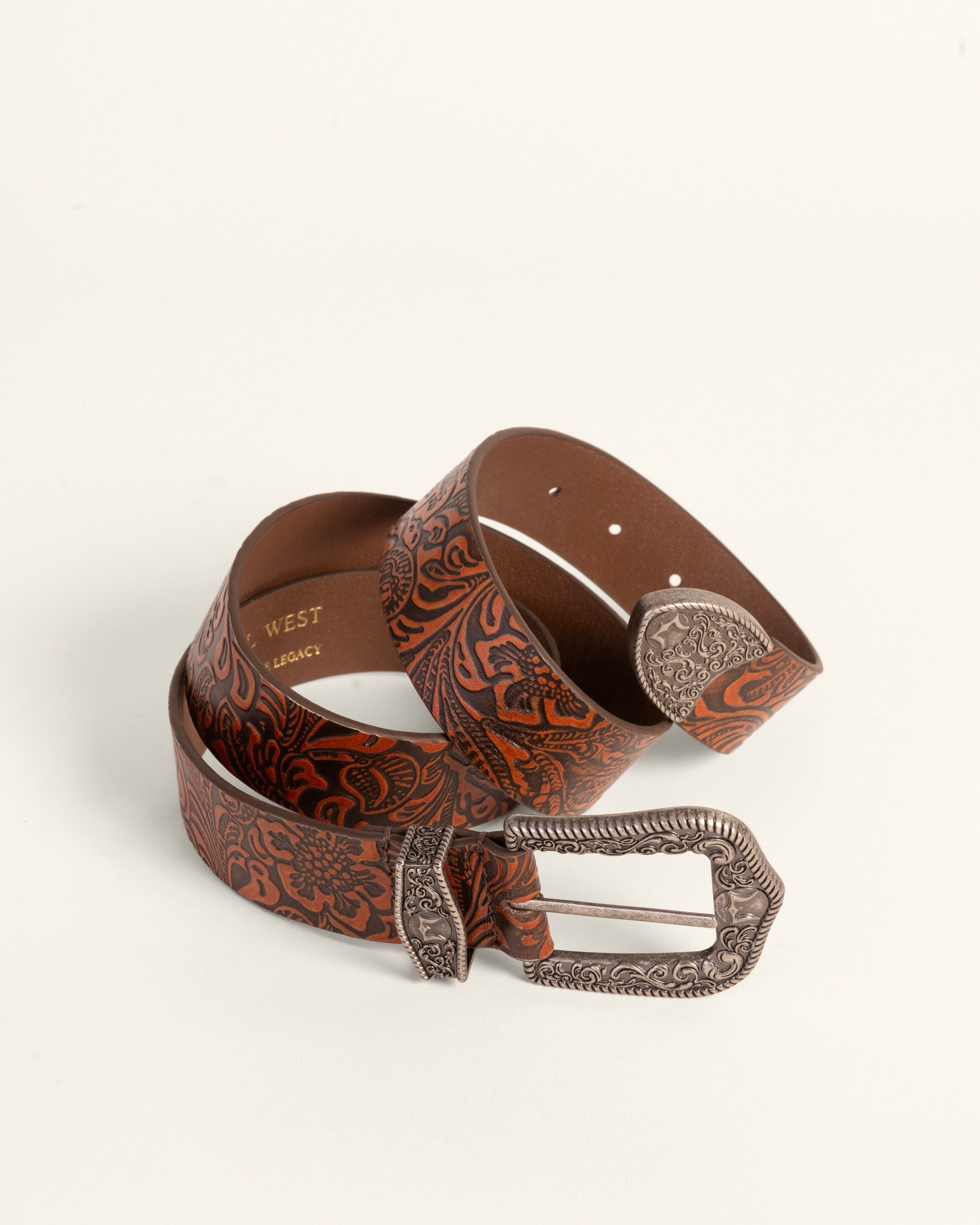 Loyal West Sophia Belt - Brown Floral Leather