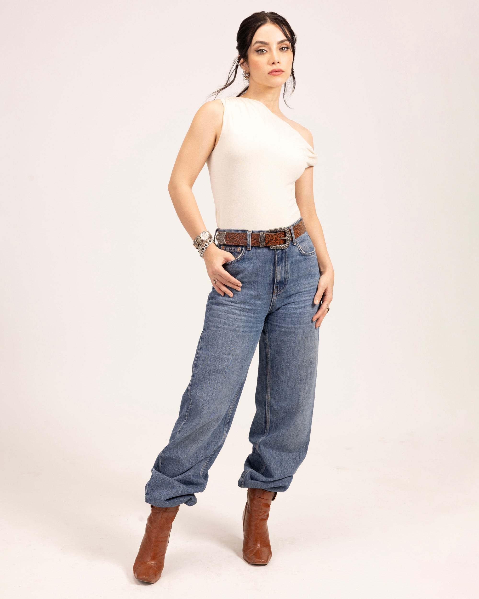 Loyal West Sophia Belt - Brown Floral Leather - Myra USA