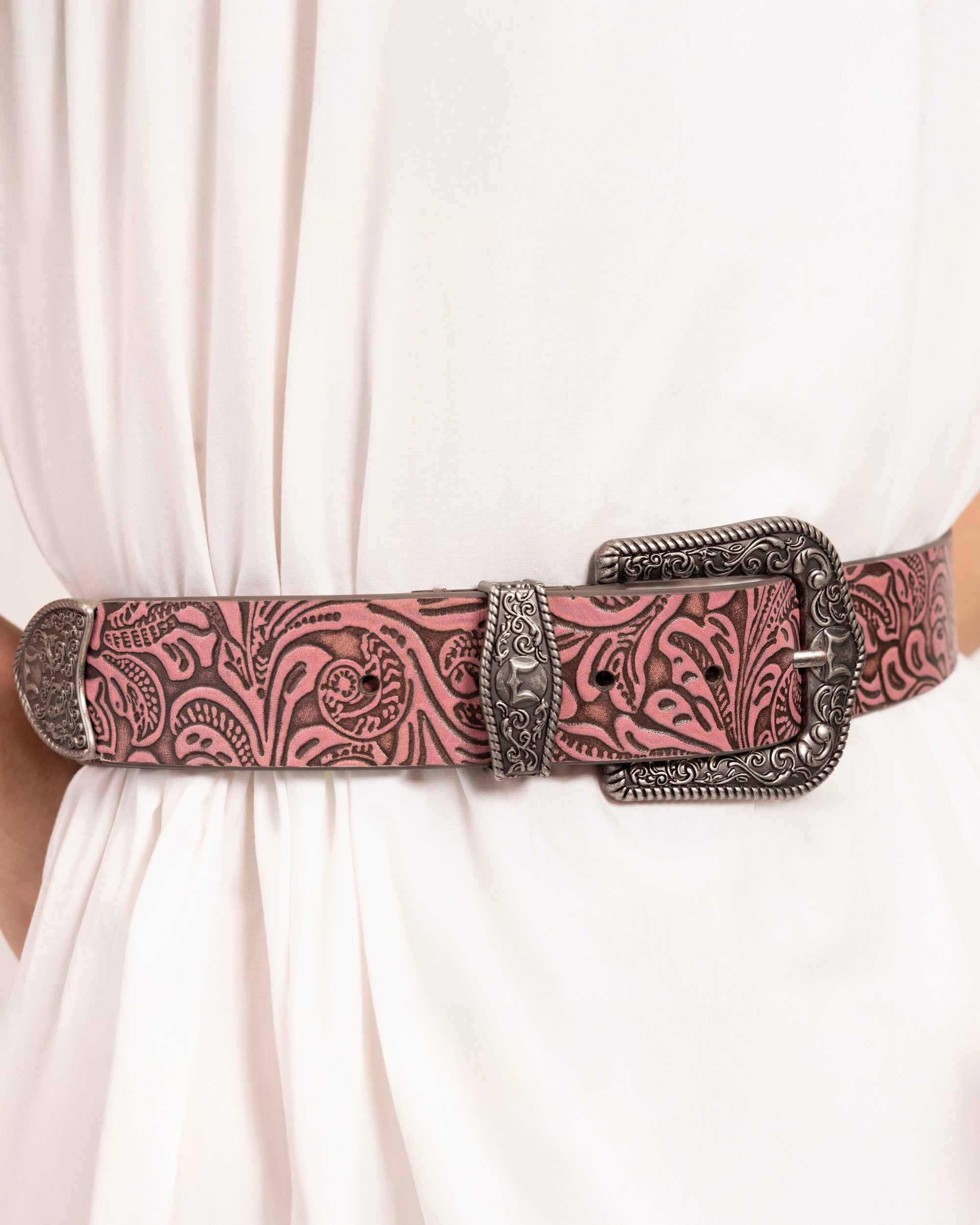 Loyal West Sophia Belt-Pink Floral Leather - Myra USA